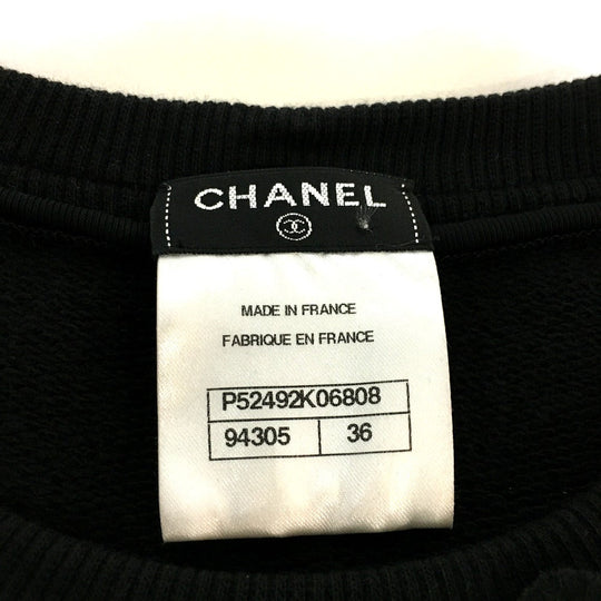 CHANEL sweat P52492 Cotton, Wool Black x blue 15B camellia decoration Shoulder zipper Women 36 Used Authentic