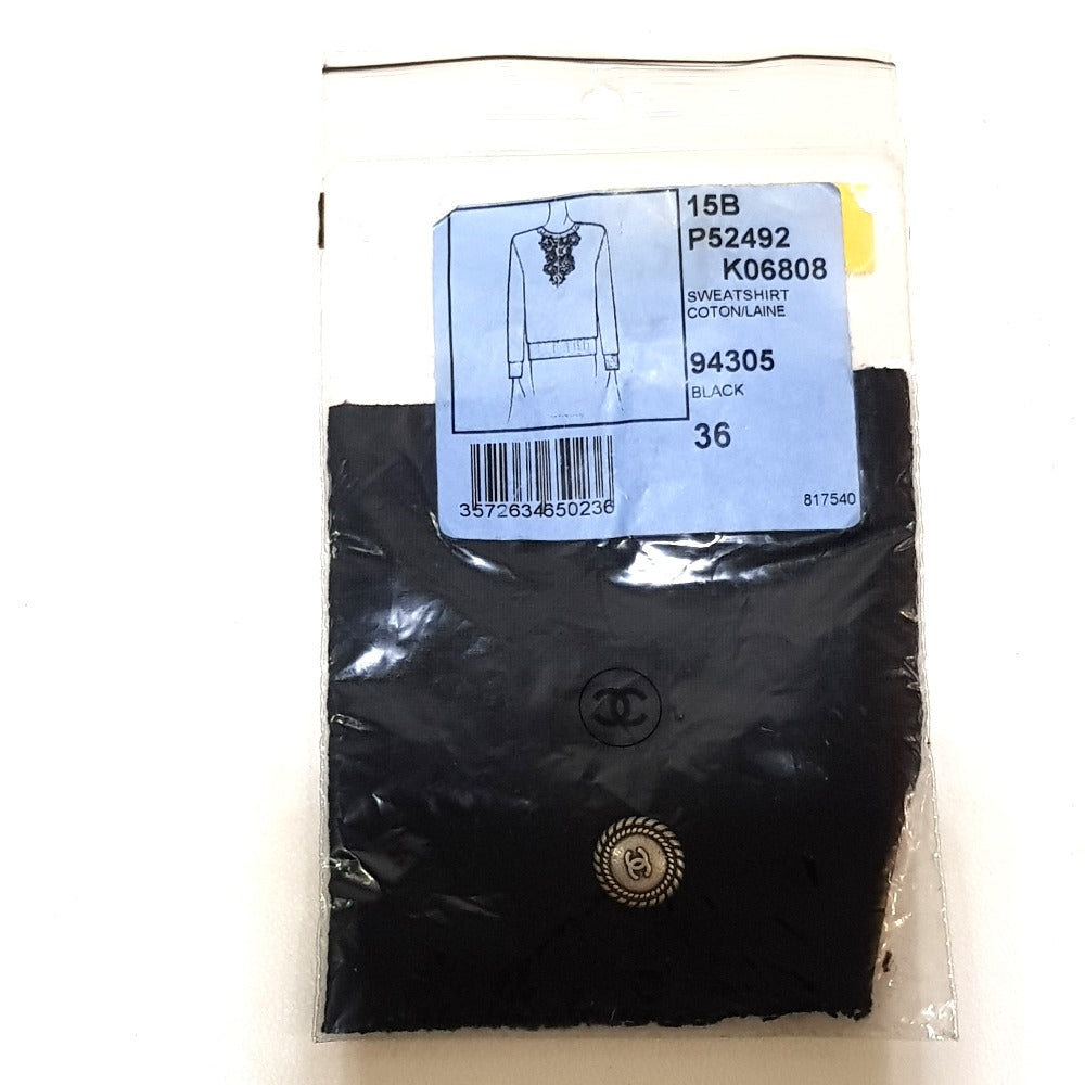 CHANEL sweat P52492 Cotton, Wool Black x blue 15B camellia decoration Shoulder zipper Women 36 Used Authentic