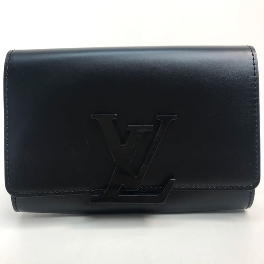 LOUIS VUITTON Clutch bag leather black LV logo Pochette Louise EW Women Used Authentic