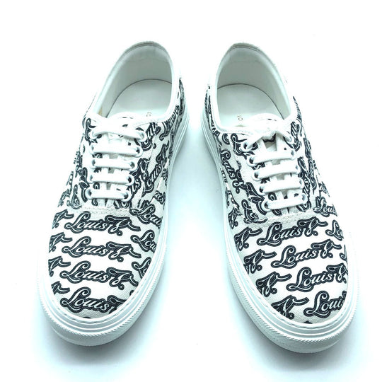 LOUIS VUITTON sneakers canvas White x navy All-over logo Trocadero sneakers mens 6.5 Used Authentic