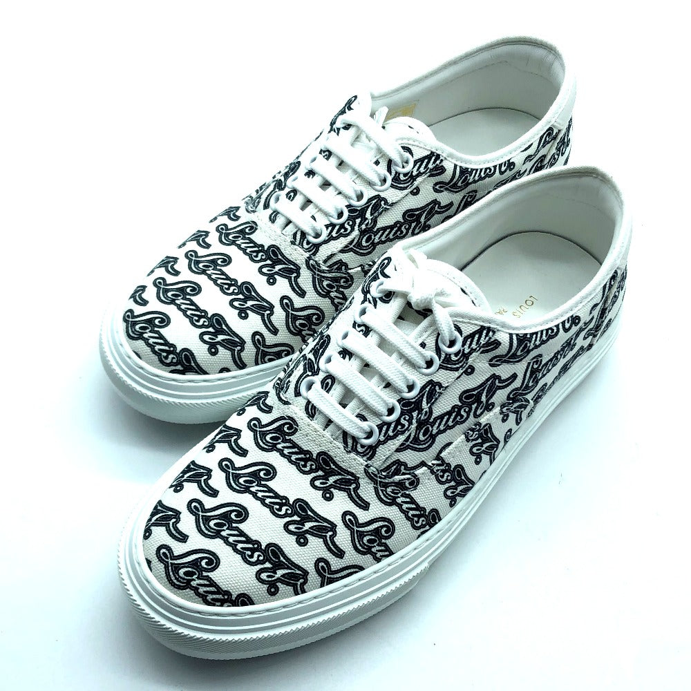 LOUIS VUITTON sneakers canvas White x navy All-over logo Trocadero sneakers mens 6.5 Used Authentic