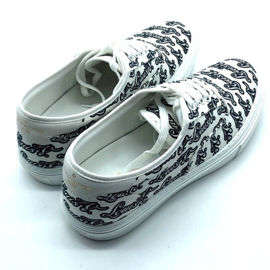 LOUIS VUITTON sneakers canvas White x navy All-over logo Trocadero sneakers mens 6.5 Used Authentic