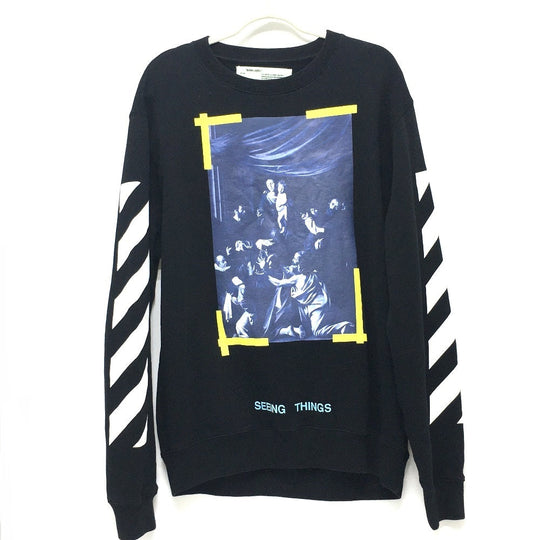 OFF-WHITE sweat OMBA003F17003016 cotton black Seeing Things CARAVAGGIO PAINTING Rosary mens M Used Authentic