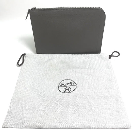 HERMES Clutch bag Epsom Gray type L-shaped fastener Zip computer