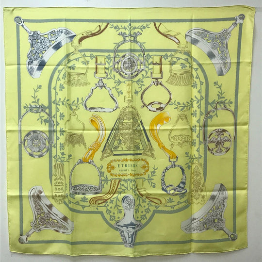 HERMES scarf silk Yellow type Carre90