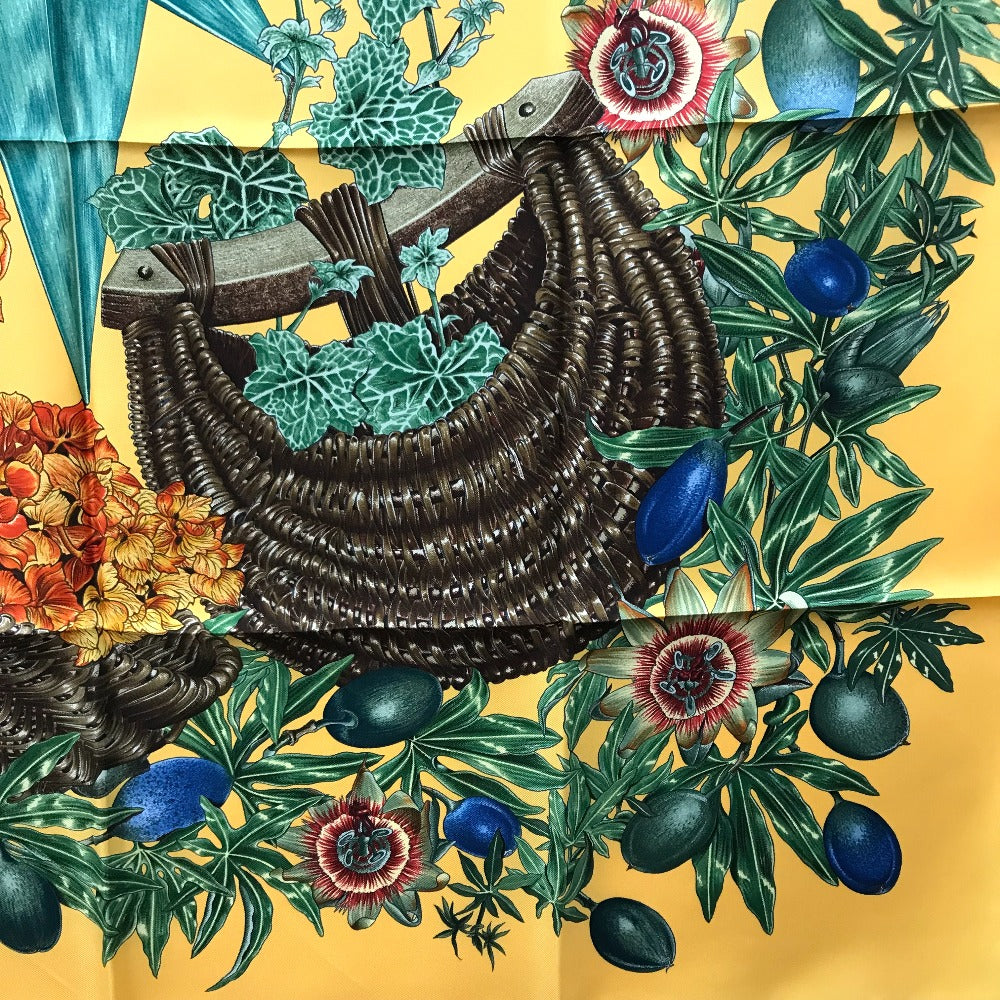 HERMES scarf silk Yellow x green Carre90 Passiflores Passion Flower Women Used Authentic