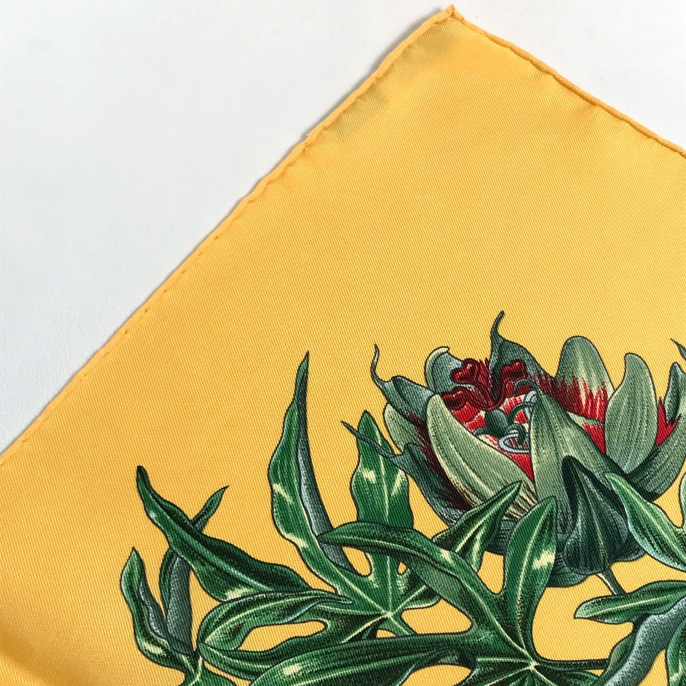 HERMES scarf silk Yellow x green Carre90 Passiflores Passion Flower Women Used Authentic