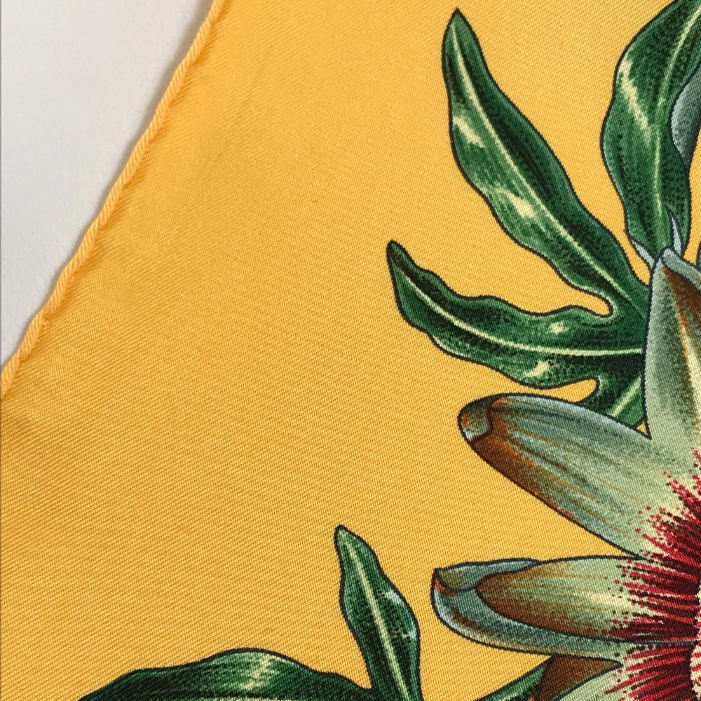HERMES scarf silk Yellow x green Carre90 Passiflores Passion Flower Women Used Authentic