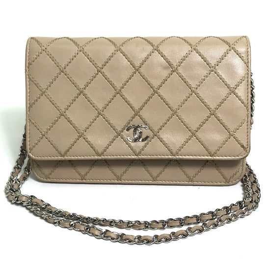 CHANEL Long Wallet Purse lambskin beige CC COCO Mark Matelasse Design Women Used Authentic