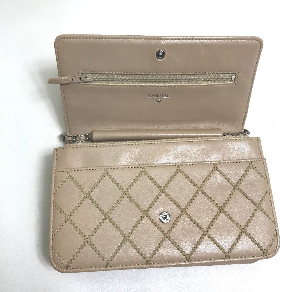CHANEL Long Wallet Purse lambskin beige CC COCO Mark Matelasse Design Women Used Authentic