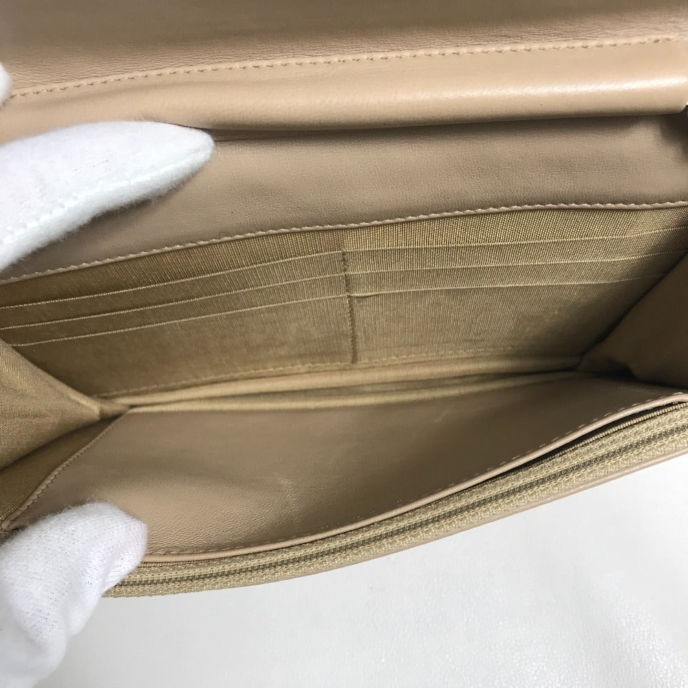 CHANEL Long Wallet Purse lambskin beige CC COCO Mark Matelasse Design Women Used Authentic