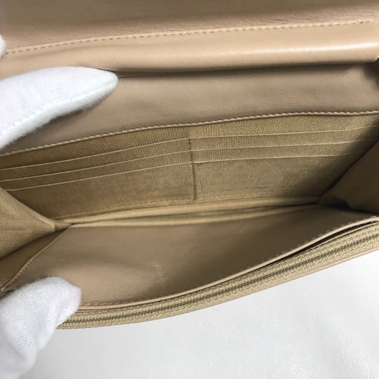 CHANEL Long Wallet Purse lambskin beige CC COCO Mark Matelasse Design Women Used Authentic
