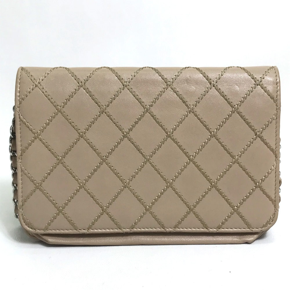 CHANEL Long Wallet Purse lambskin beige CC COCO Mark Matelasse Design Women Used Authentic