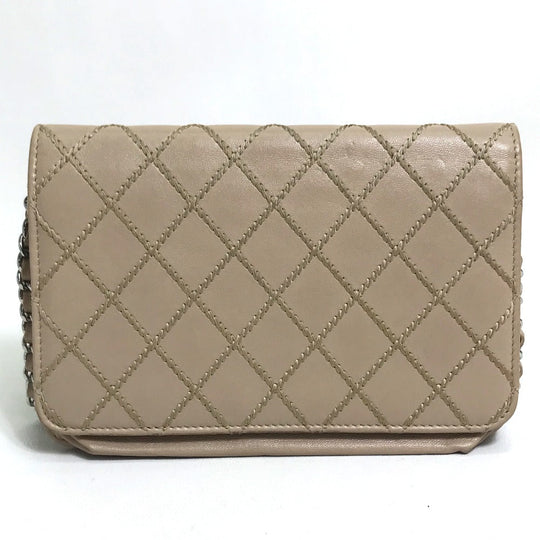CHANEL Long Wallet Purse lambskin beige CC COCO Mark Matelasse Design Women Used Authentic
