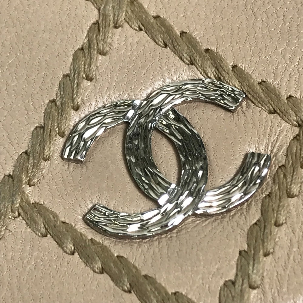 CHANEL Long Wallet Purse lambskin beige CC COCO Mark Matelasse Design Women Used Authentic