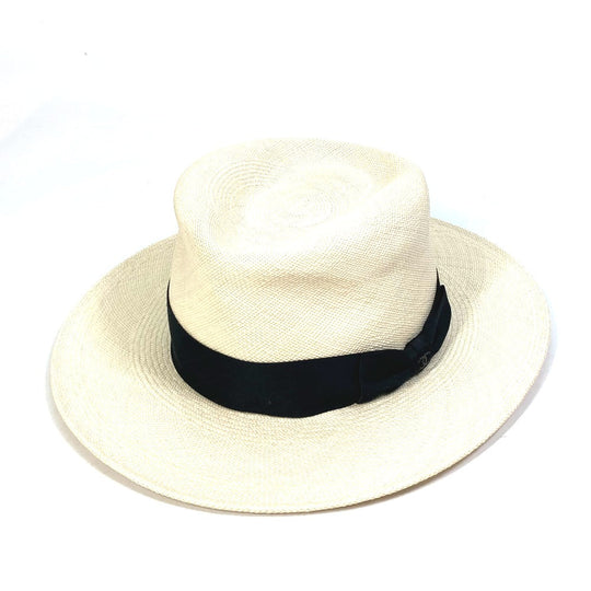 CHANEL hat straw beige CC COCO Mark Grosgrain Ribbon 19V Women M Used Authentic