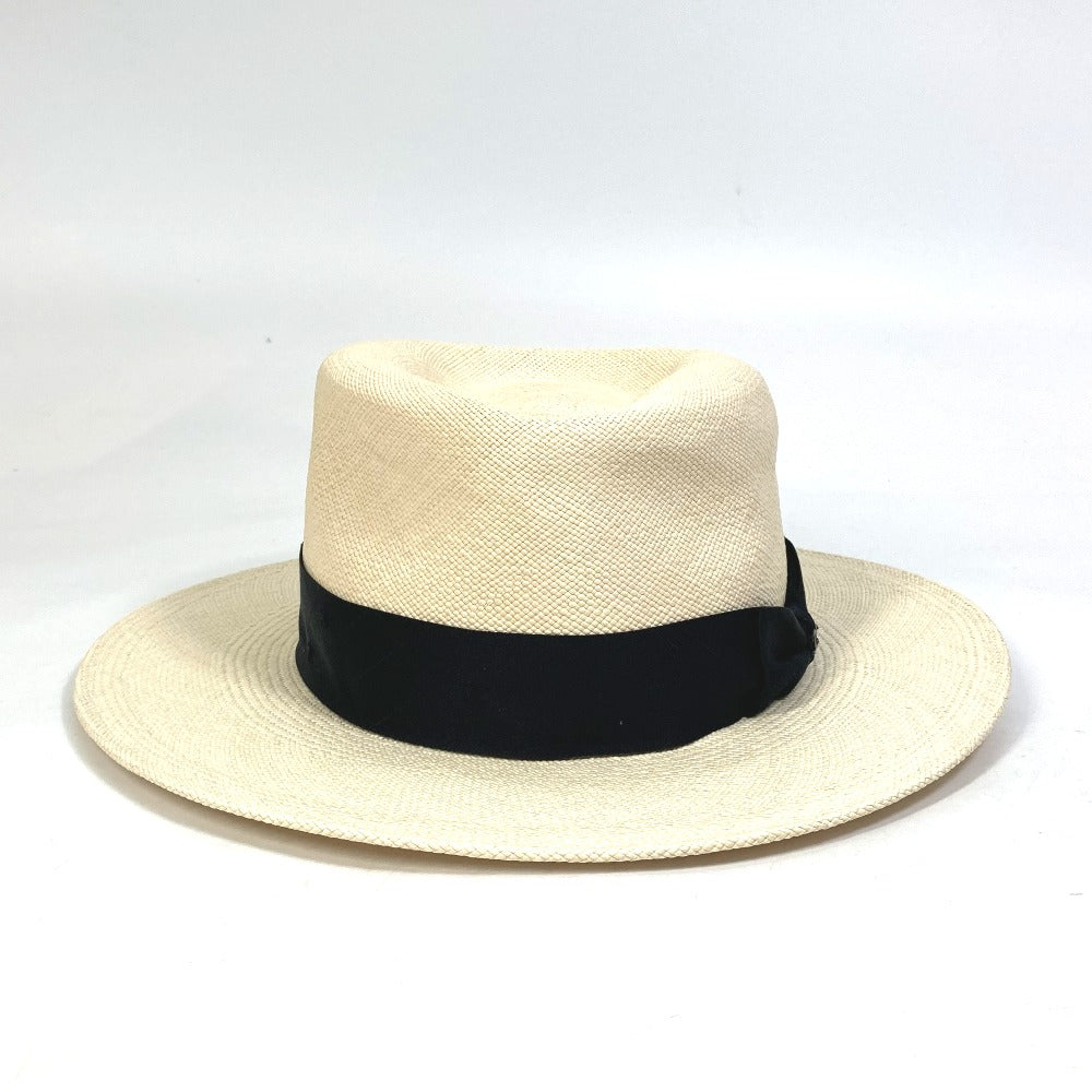 CHANEL hat straw beige CC COCO Mark Grosgrain Ribbon 19V Women M Used Authentic
