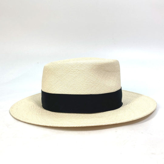 CHANEL hat straw beige CC COCO Mark Grosgrain Ribbon 19V Women M Used Authentic