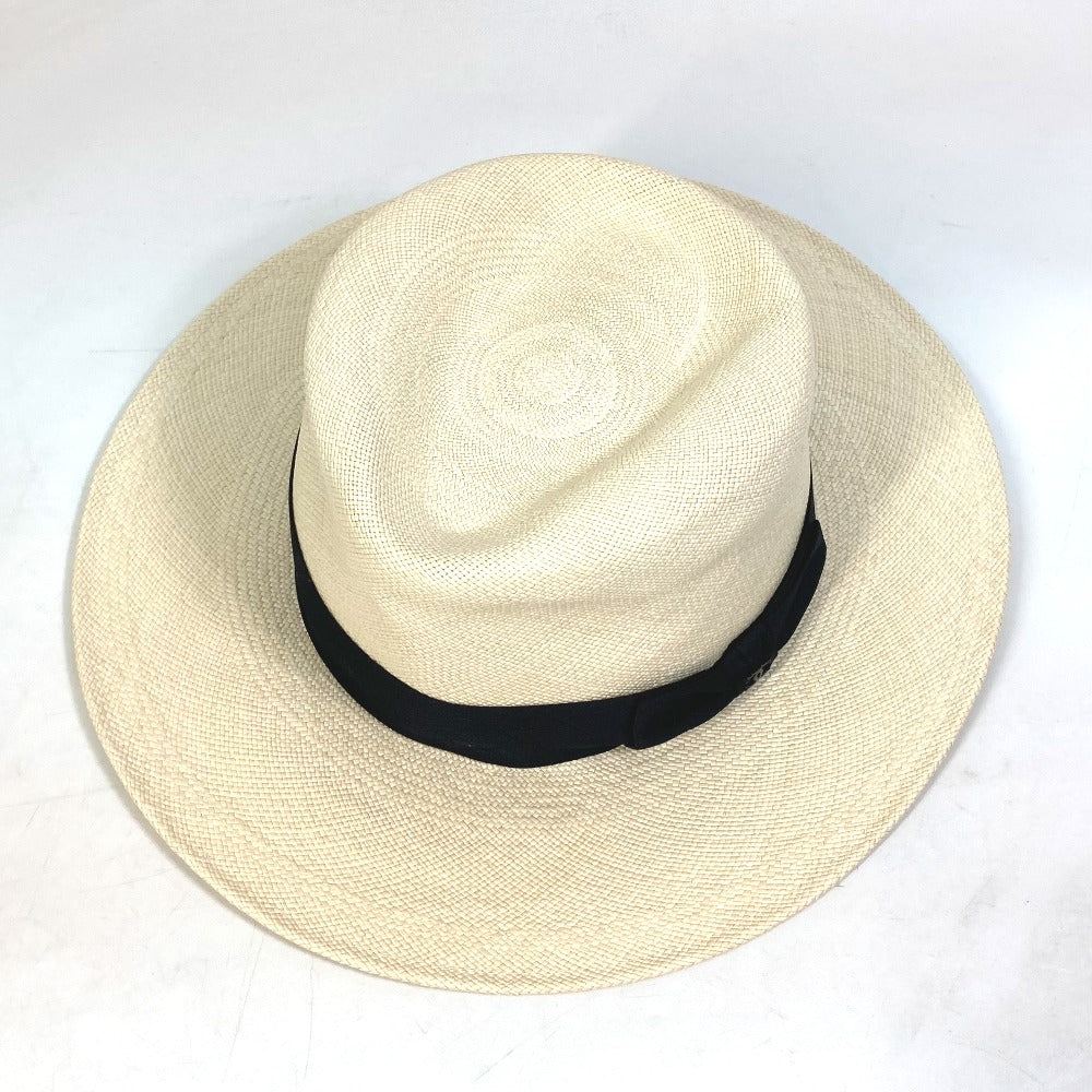 CHANEL hat straw beige CC COCO Mark Grosgrain Ribbon 19V Women M Used Authentic