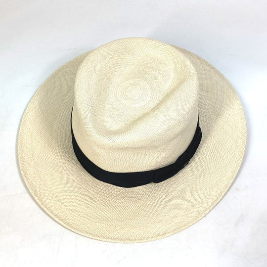 CHANEL hat straw beige CC COCO Mark Grosgrain Ribbon 19V Women M Used Authentic