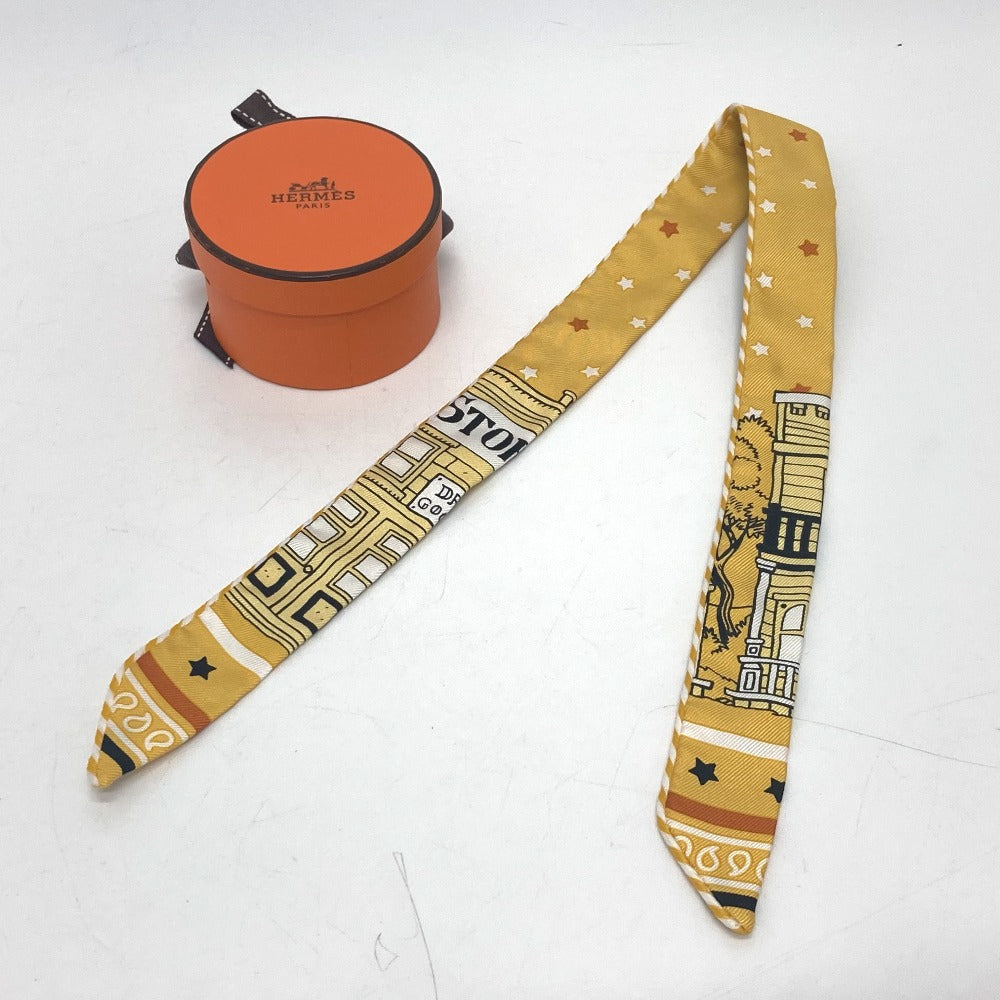 HERMES scarf silk yellow Twilly Doll Candy Herms Paris Station Women Used Authentic