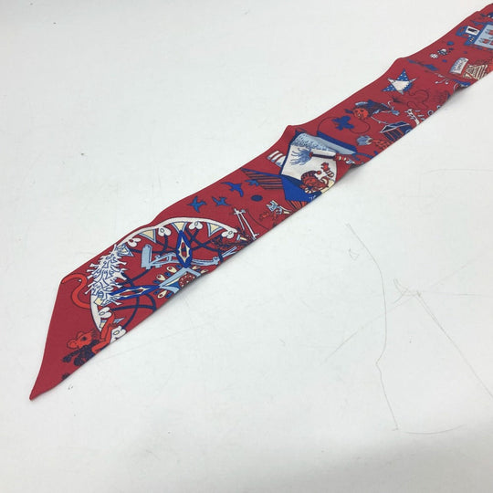 HERMES scarf silk Red animal Women Used Authentic