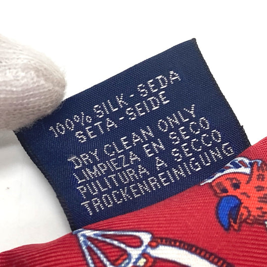 HERMES scarf silk Red animal Women Used Authentic