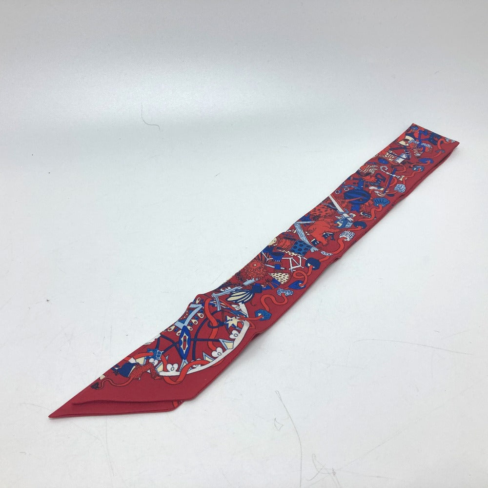 HERMES scarf silk Red animal Women Used Authentic