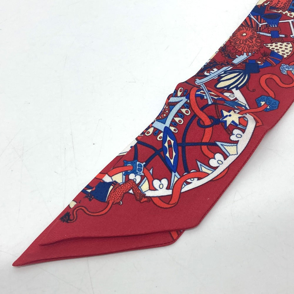 HERMES scarf silk Red animal Women Used Authentic