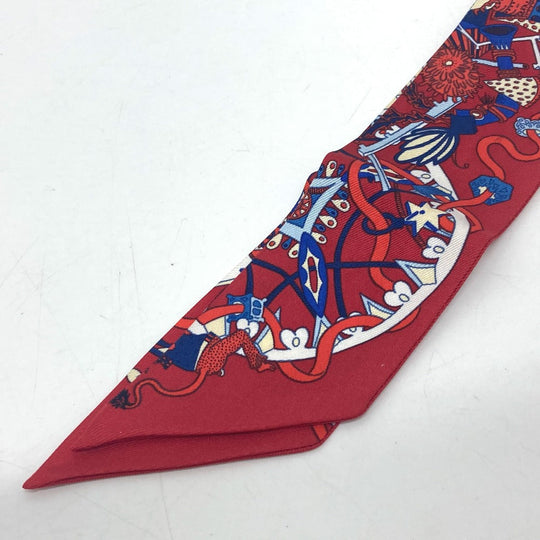 HERMES scarf silk Red animal Women Used Authentic