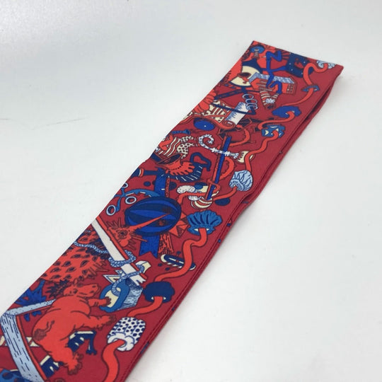 HERMES scarf silk Red animal Women Used Authentic