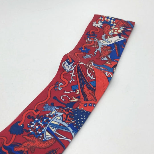 HERMES scarf silk Red animal Women Used Authentic