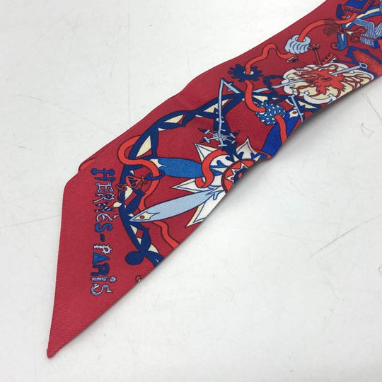 HERMES scarf silk Red animal Women Used Authentic