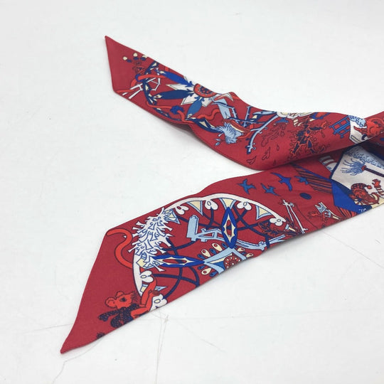 HERMES scarf silk Red animal Women Used Authentic