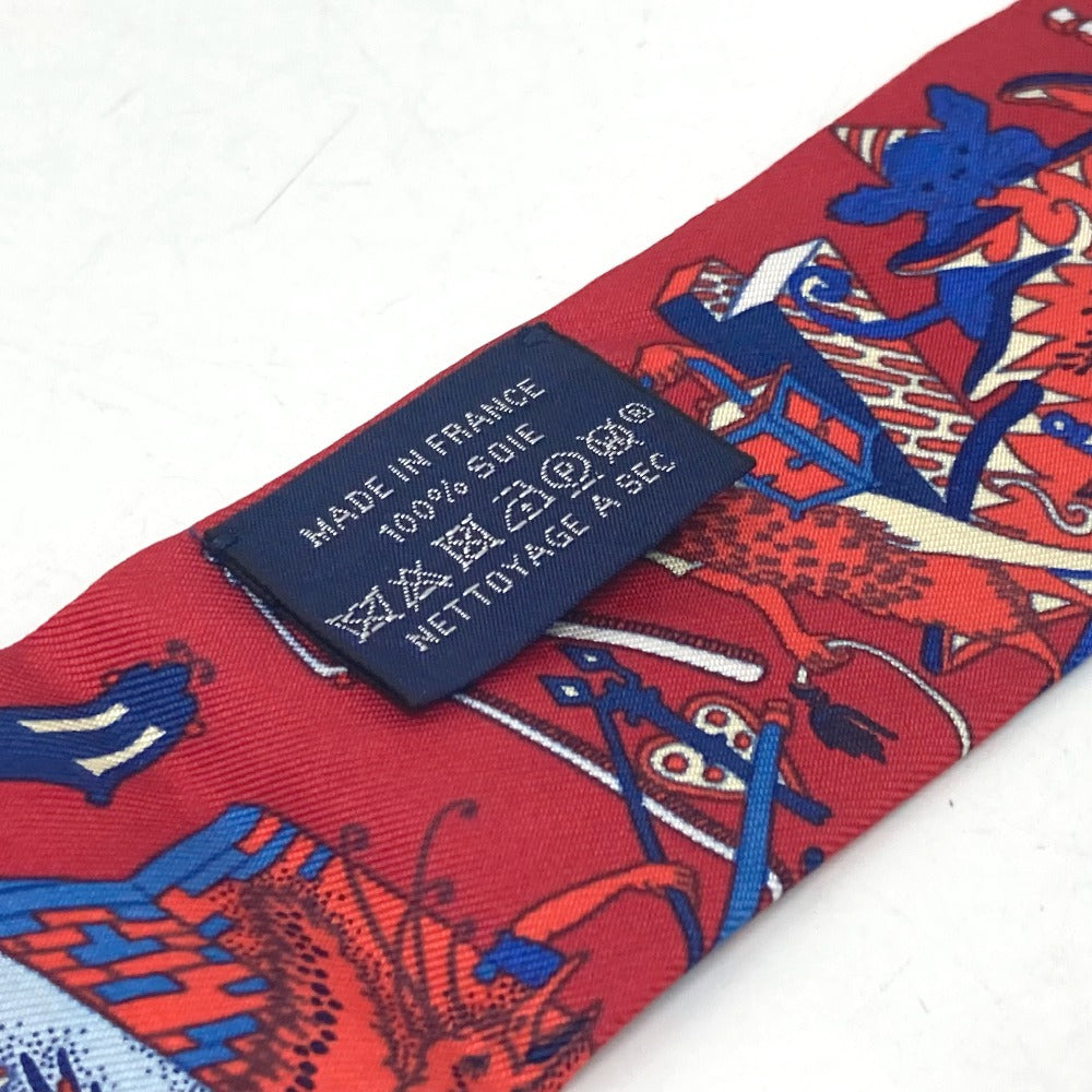 HERMES scarf silk Red animal Women Used Authentic