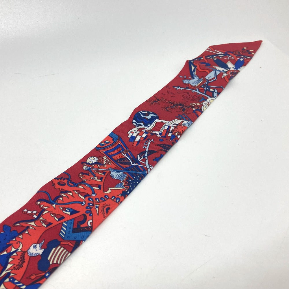 HERMES scarf silk Red animal Women Used Authentic