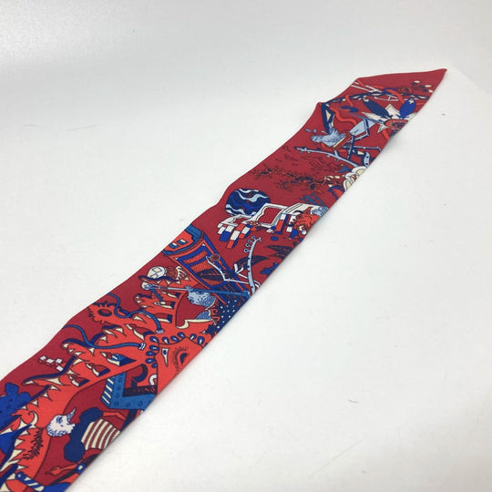 HERMES scarf silk Red animal Women Used Authentic