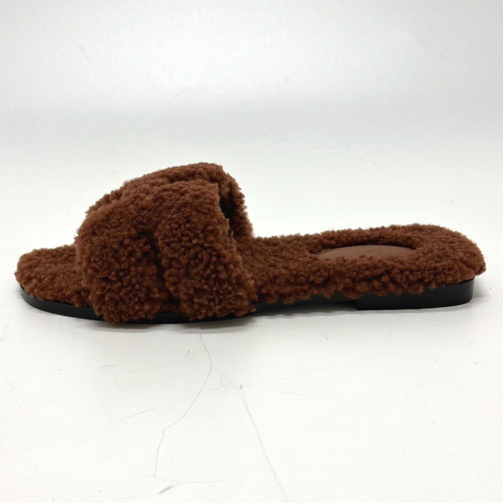 HERMES Sandals Sheepskin Brown Oran Women 37 Used Authentic