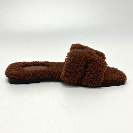 HERMES Sandals Sheepskin Brown Oran Women 37 Used Authentic
