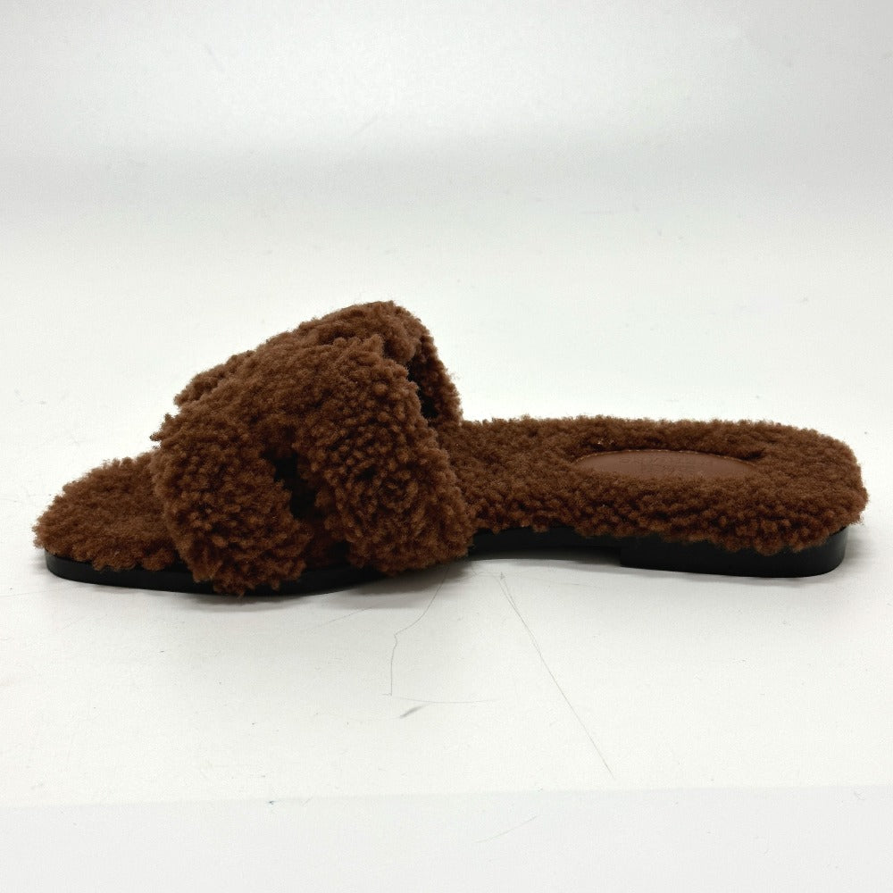 HERMES Sandals Sheepskin Brown Oran Women 37 Used Authentic