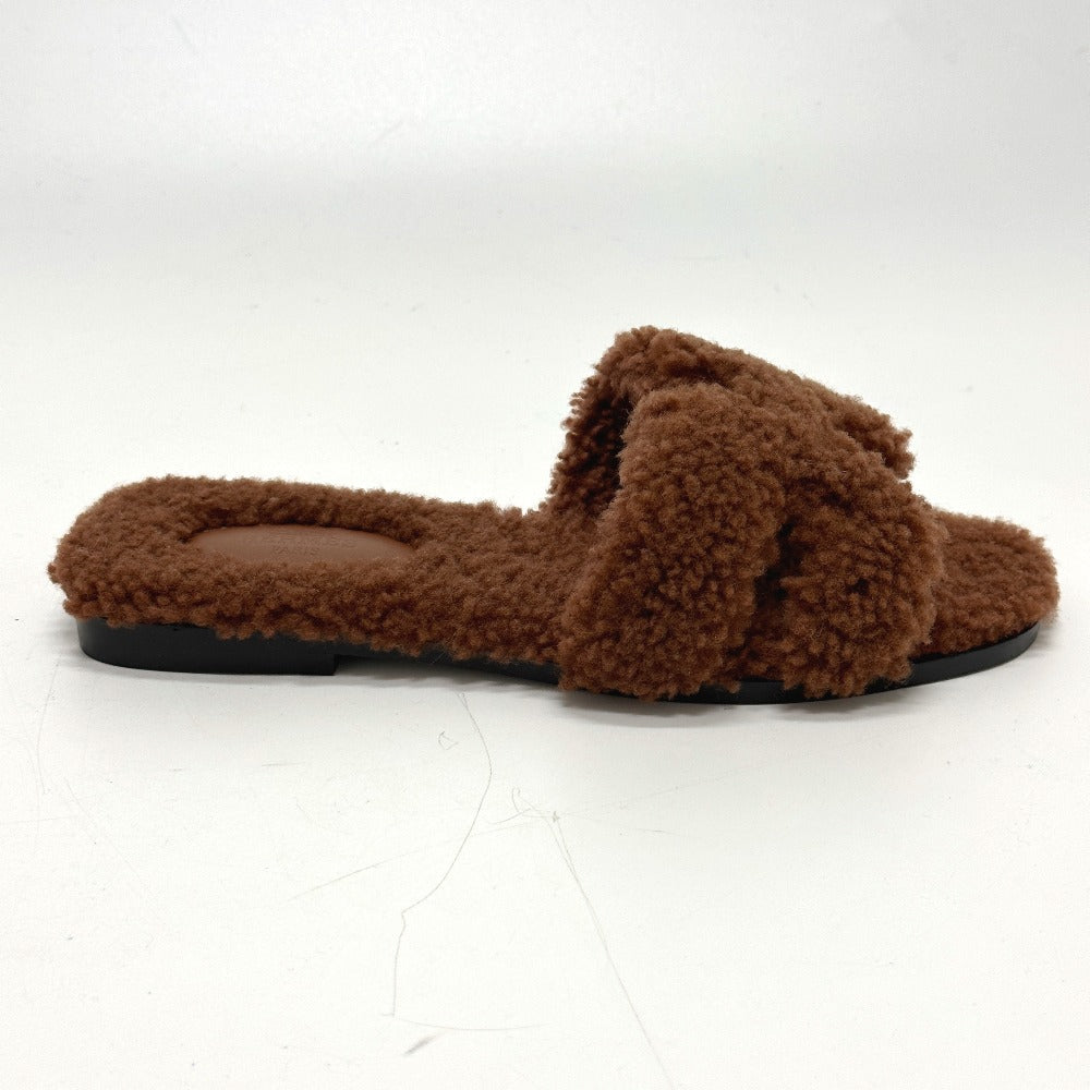 HERMES Sandals Sheepskin Brown Oran Women 37 Used Authentic