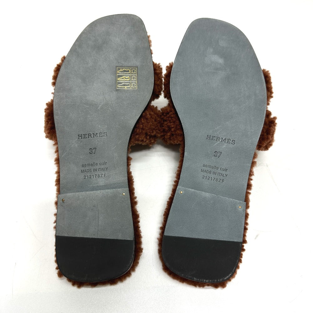 HERMES Sandals Sheepskin Brown Oran Women 37 Used Authentic