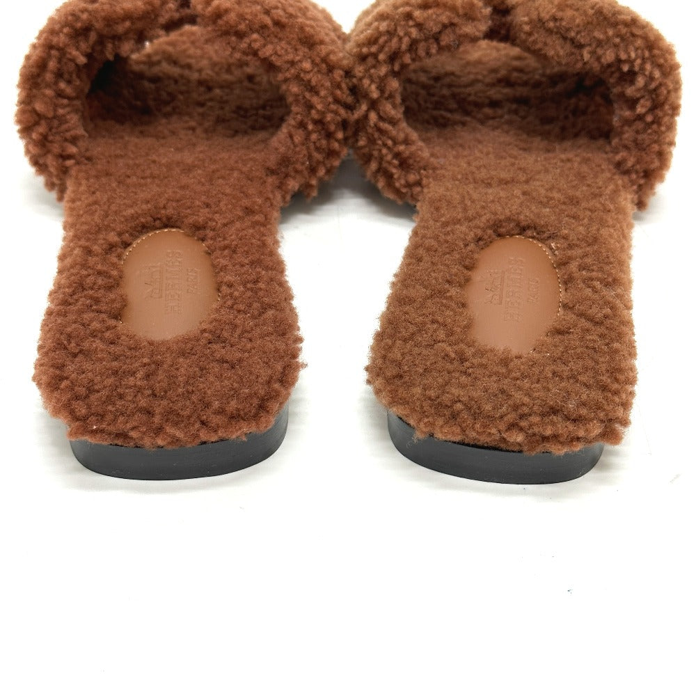 HERMES Sandals Sheepskin Brown Oran Women 37 Used Authentic