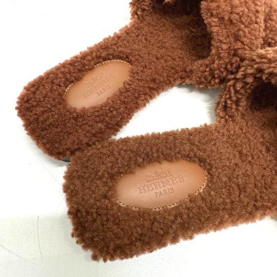 HERMES Sandals Sheepskin Brown Oran Women 37 Used Authentic