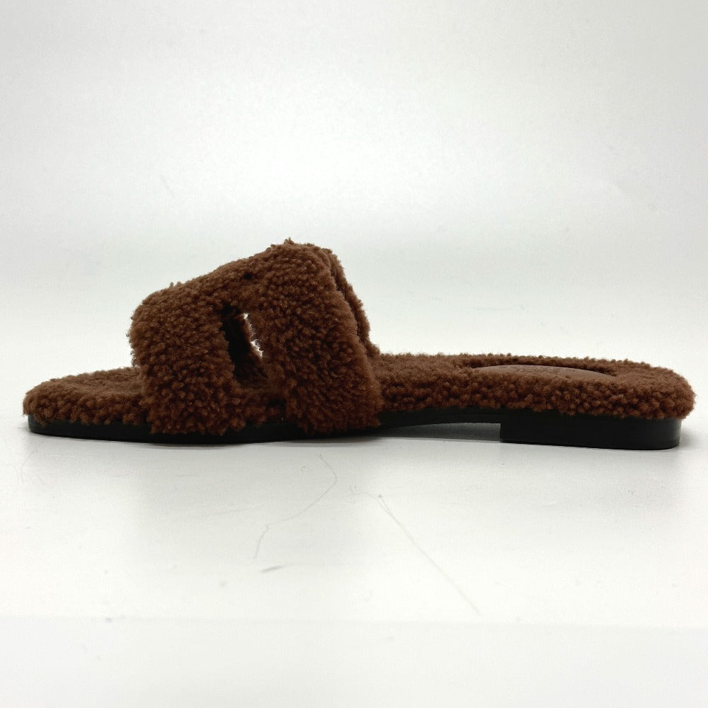 HERMES Sandals Sheepskin Brown Oran Women 36.5 Used Authentic