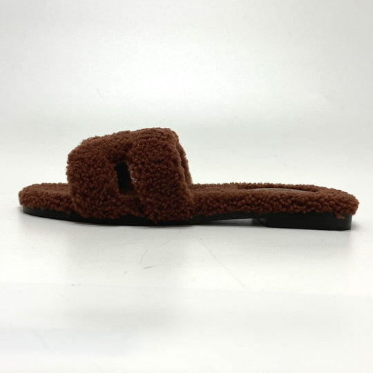HERMES Sandals Sheepskin Brown Oran Women 36.5 Used Authentic