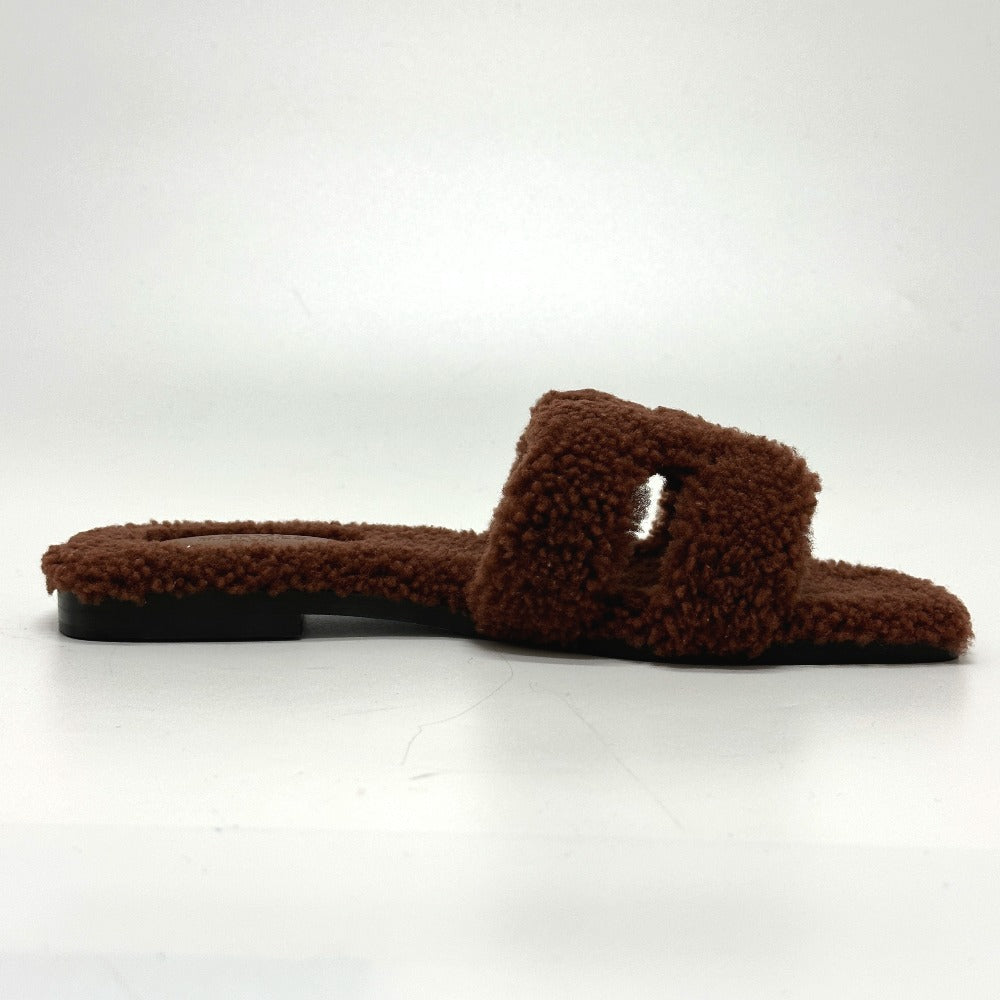 HERMES Sandals Sheepskin Brown Oran Women 36.5 Used Authentic
