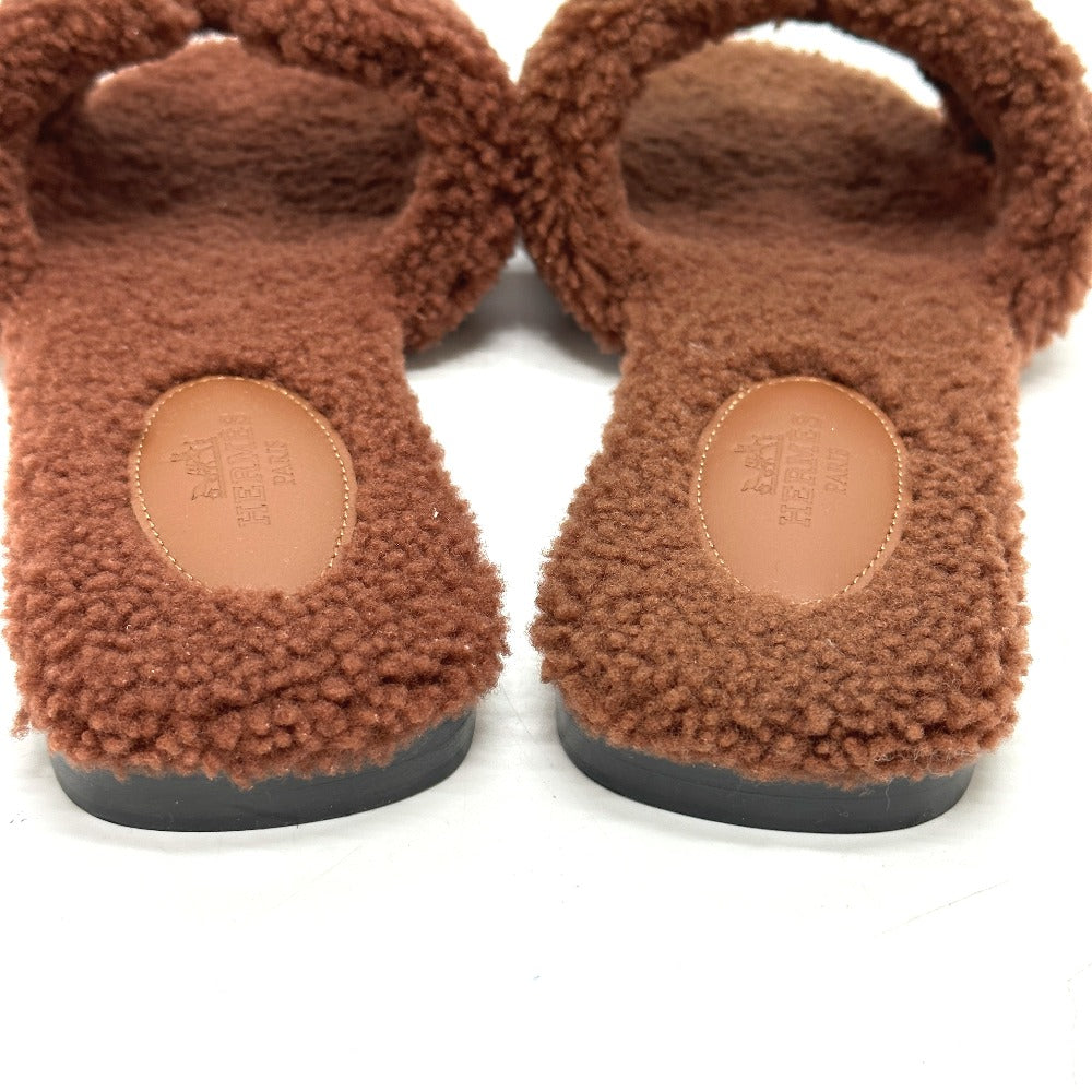 HERMES Sandals Sheepskin Brown Oran Women 36.5 Used Authentic