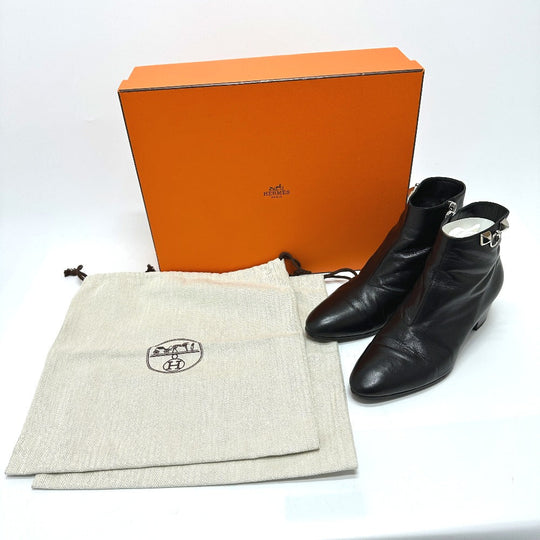 HERMES boots leather black Sistina Women 36.5 Used Authentic