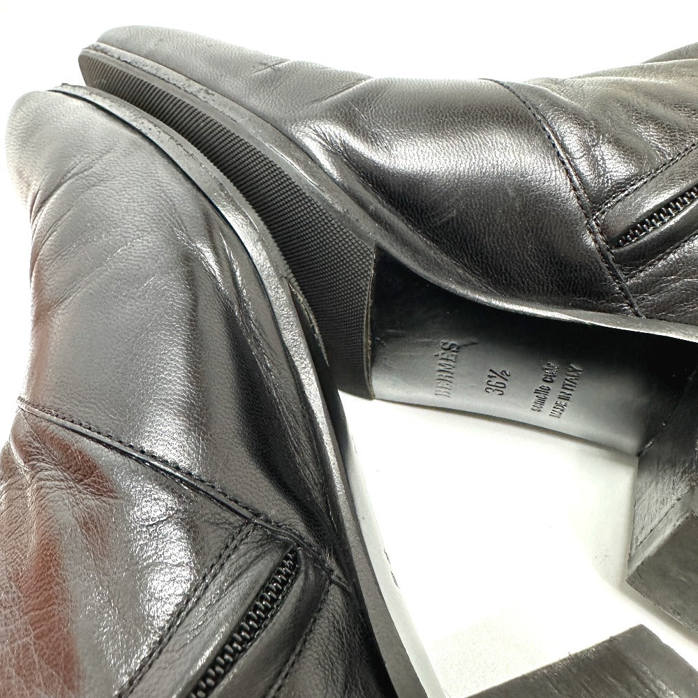 HERMES boots leather black Sistina Women 36.5 Used Authentic